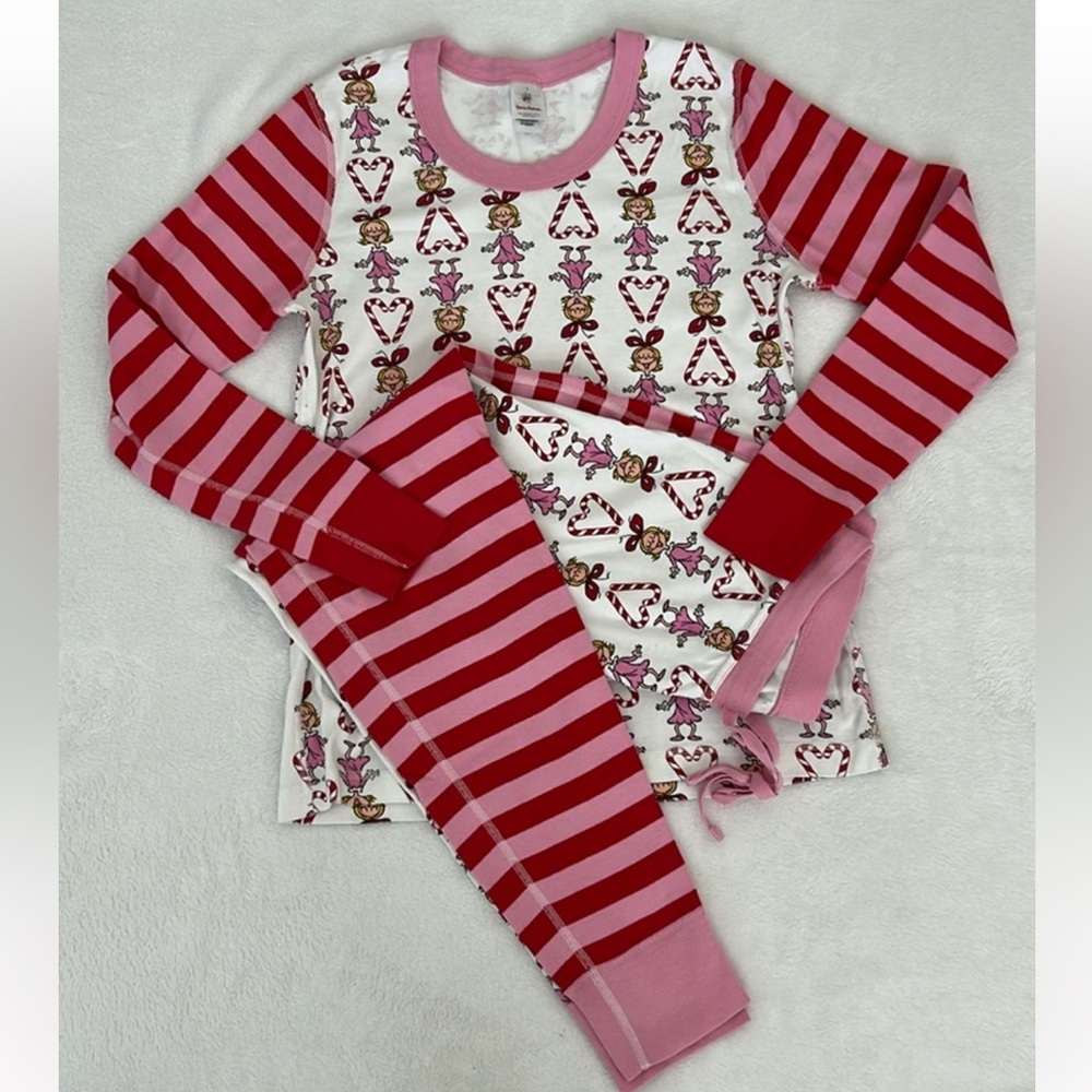 Hanna Andersson Strip Red Pink Womans PJs Grinch Holiday Candy Cane Hearts Small